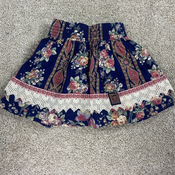 Palmettos Other - VTG 90s Palmettos Girls Skirt S Blue Floral Lace Trim Boho Prairie Cottage Core
